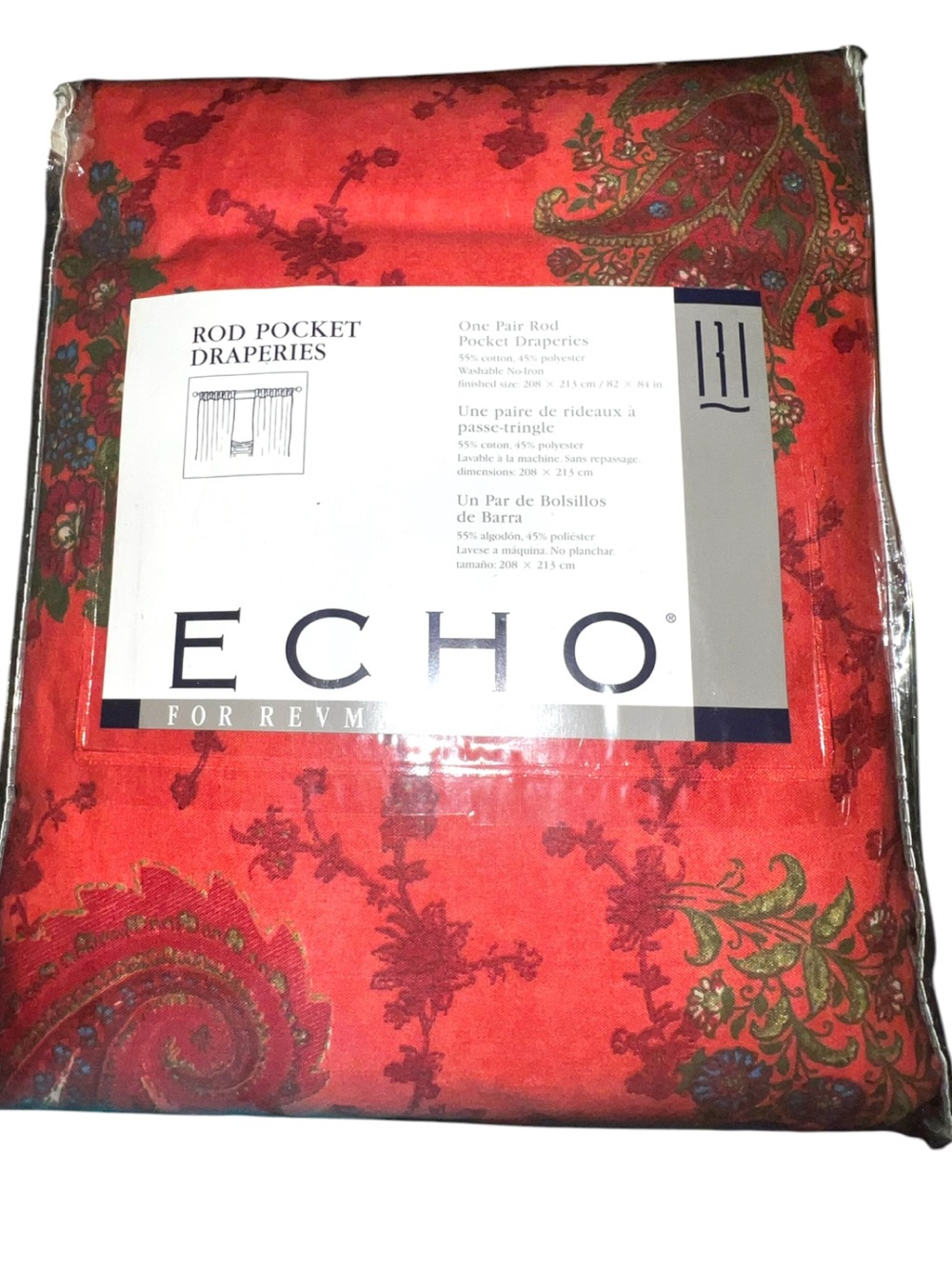 2 pair “Raj” Red Paisley Floral Rod Pocket Drapery Drapes Curtains Panels 40x84”
